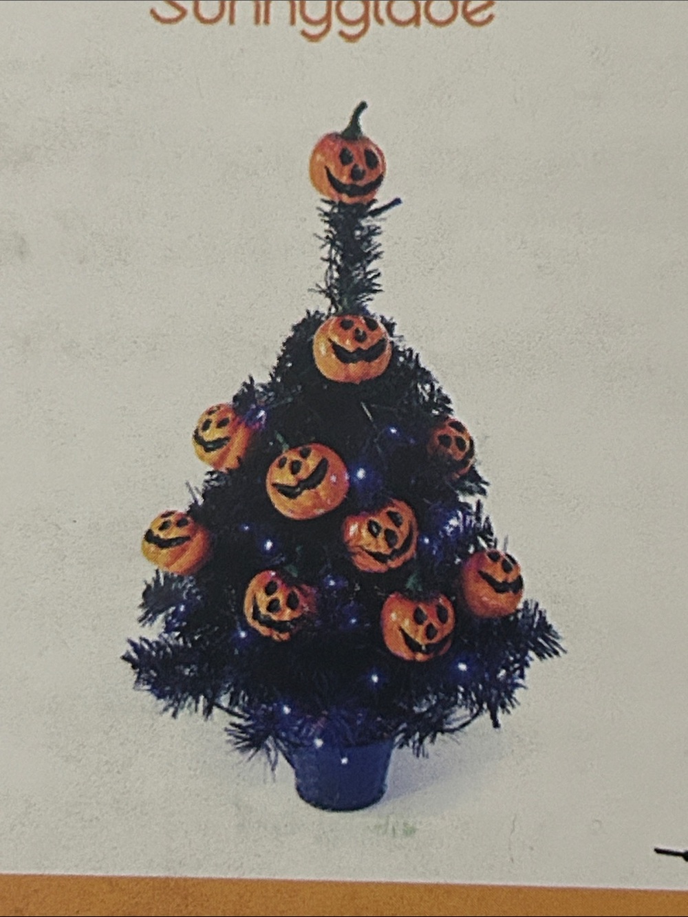 Halloween Tabletop Spooky Tree - Black and Orange - with purple LED Lights